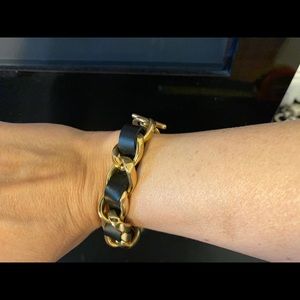Leather and gold woven bracelet